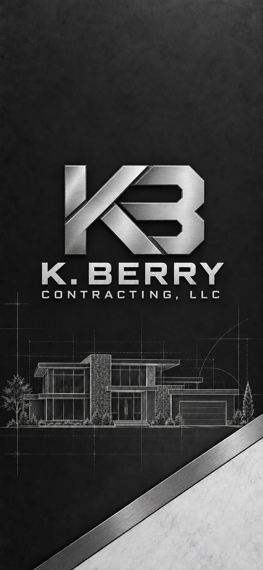 K. Berry Contracting branding with architectural blueprint